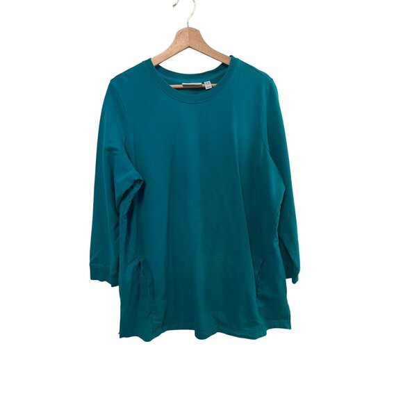 D&Co Active Teal 3/4 Sleeve Top Relaxed Fit Lightweight Stretch Shirt Women's 1x - Picture 1 of 5